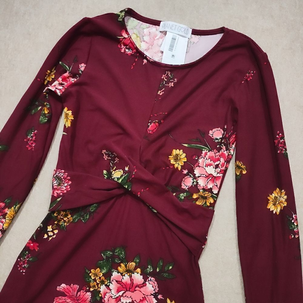 Planet Gold Bodycon Zinfandel Floral Long Sleeve Dress Medium#3